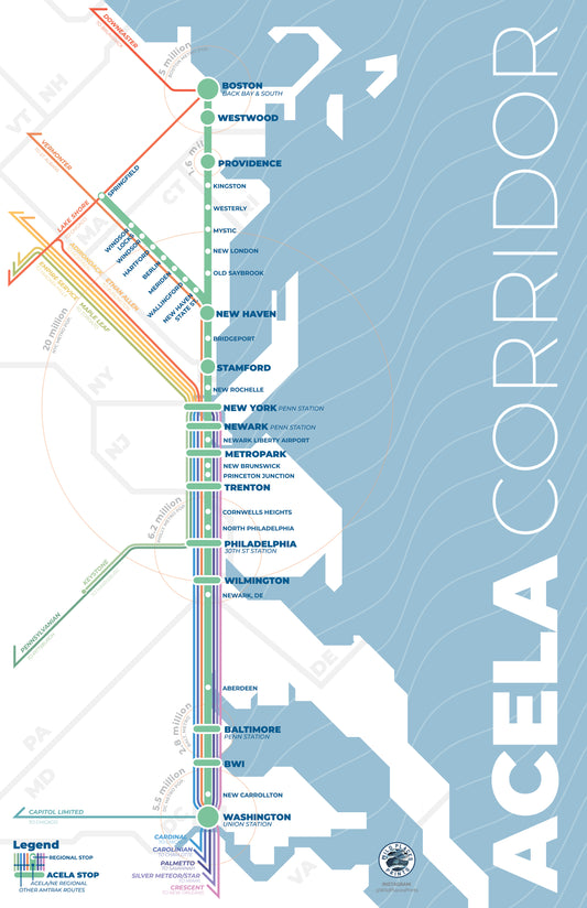 Acela Northeast Corridor Amtrak Rail Map